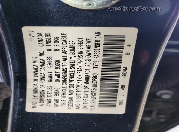 2HGFC2F54JH508860 2018 HONDA CIVIC Blue Շարժիչի բաժամունքի տեսք