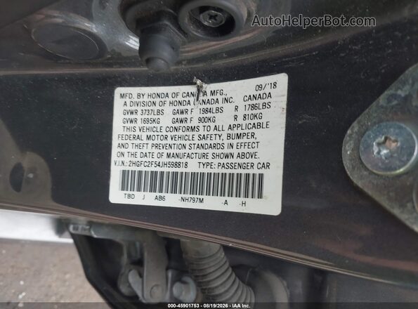 2HGFC2F54JH598818 2018 HONDA CIVIC Gray Widok komory silnika