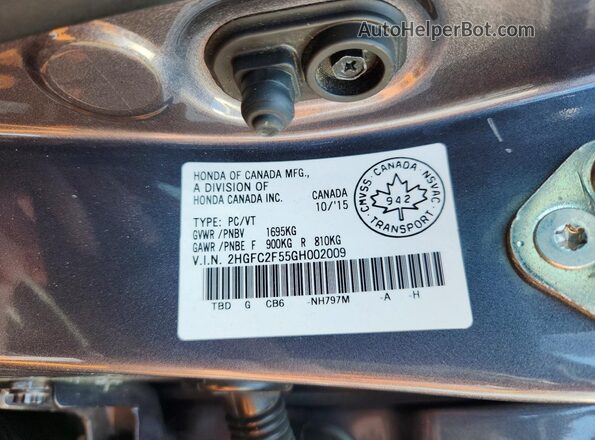 2HGFC2F55GH002009 2016 HONDA CIVIC Gray Vista del compartimento del motor