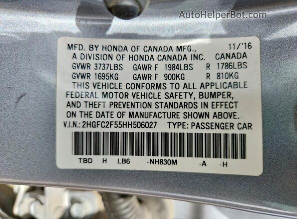 2HGFC2F55HH506027 2017 HONDA CIVIC Silver Widok komory silnika