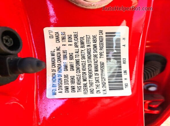 2HGFC2F55HH526567 2017 HONDA CIVIC Red Widok komory silnika