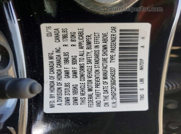 2HGFC2F56GH543327 2016 HONDA CIVIC Black Շարժիչի բաժամունքի տեսք