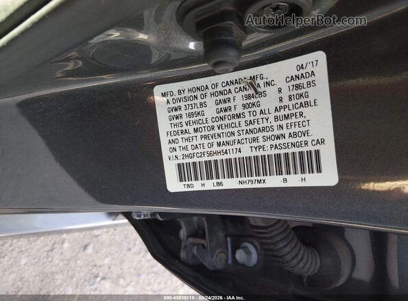 2HGFC2F56HH541174 2017 HONDA CIVIC Gray Շարժիչի բաժամունքի տեսք