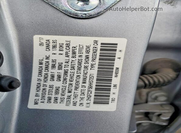 2HGFC2F56HH572571 2017 HONDA CIVIC Silver ძრავის განყოფილების ხედი
