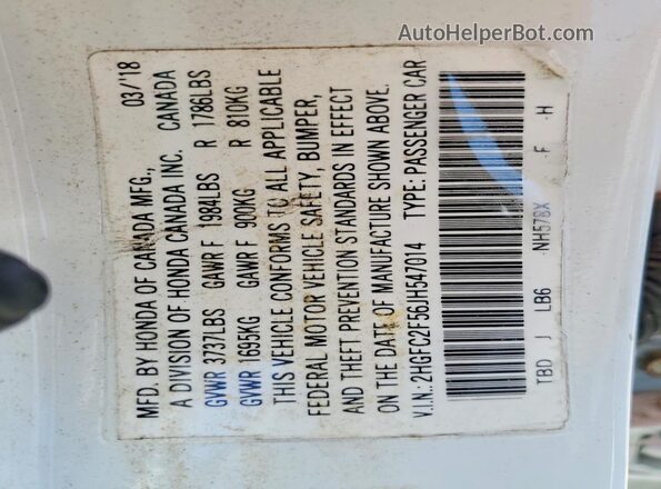 2HGFC2F56JH547014 2018 HONDA CIVIC White Вид наклейки з VIN-кодом