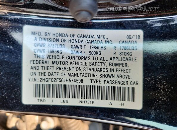 2HGFC2F56JH574598 2018 HONDA CIVIC Black Вид підкапотного простору