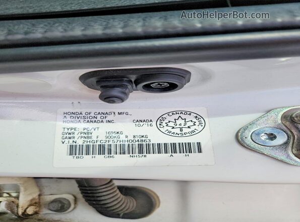 2HGFC2F57HH004863 2017 HONDA CIVIC White VIN կոդի պիտակի տեսք