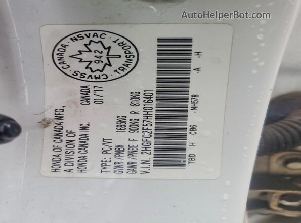 2HGFC2F57HH016401 2017 HONDA CIVIC White Engine compartment view