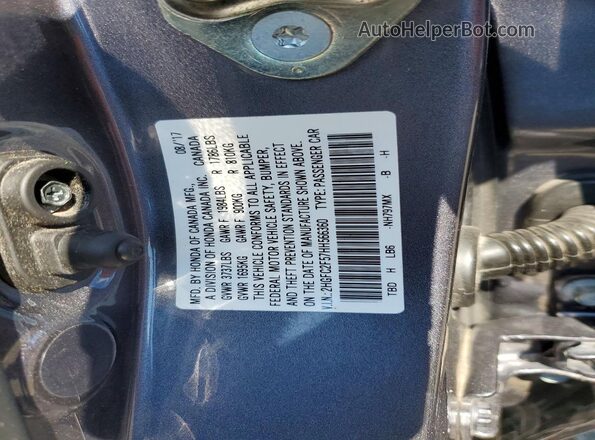 2HGFC2F57HH566360 2017 HONDA CIVIC Gray Вид наклейки з VIN-кодом