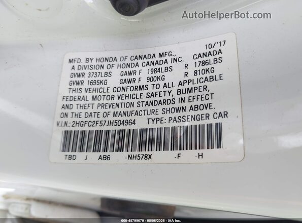 2HGFC2F57JH504964 2018 HONDA CIVIC White Вид підкапотного простору