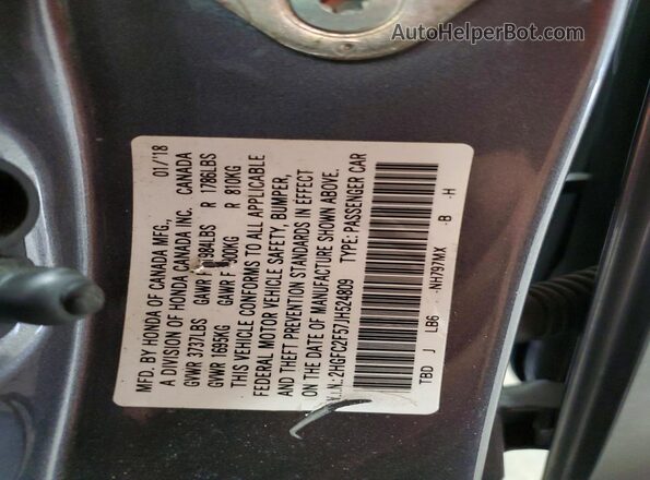 2HGFC2F57JH524809 2018 HONDA CIVIC Gray Շարժիչի բաժամունքի տեսք