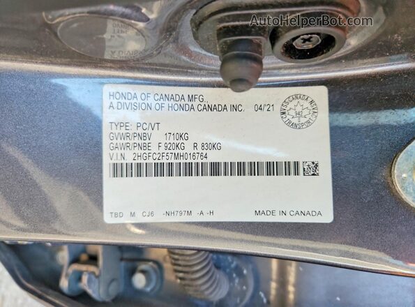2HGFC2F57MH016764 2021 HONDA CIVIC Gray ძრავის განყოფილების ხედი