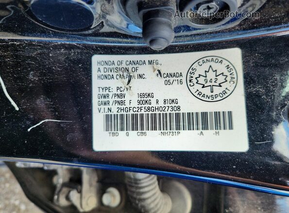 2HGFC2F58GH027308 2016 HONDA CIVIC Black ძრავის განყოფილების ხედი