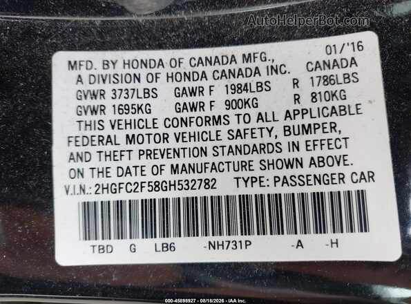 2HGFC2F58GH532782 2016 HONDA CIVIC Black Вид підкапотного простору