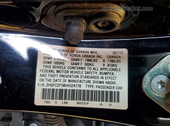 2HGFC2F58HH524778 2017 HONDA CIVIC Black Вид підкапотного простору