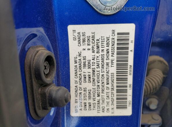 2HGFC2F58JH542333 2018 HONDA CIVIC Blue Engine compartment view