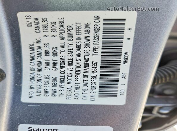 2HGFC2F58JH564557 2018 HONDA CIVIC Серебряный Вид подкапотного пространства