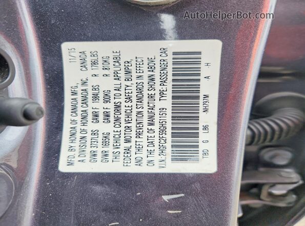 2HGFC2F59GH511519 2016 HONDA CIVIC Gray Engine compartment view