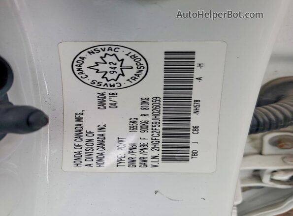 2HGFC2F59JH026059 2018 HONDA CIVIC White Widok komory silnika
