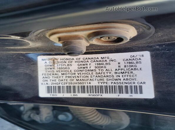2HGFC2F59JH560114 2018 HONDA CIVIC Black Engine compartment view