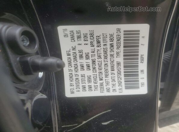 2HGFC2F5XGH575987 2016 HONDA CIVIC Black Շարժիչի բաժամունքի տեսք