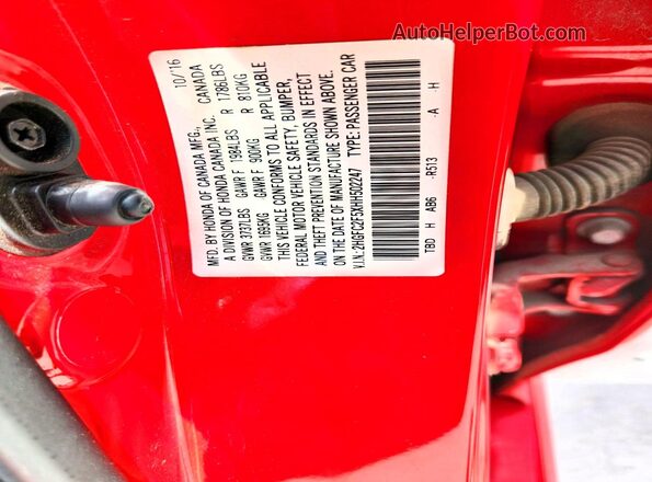 2HGFC2F5XHH502247 2017 HONDA CIVIC Red VIN sticker view