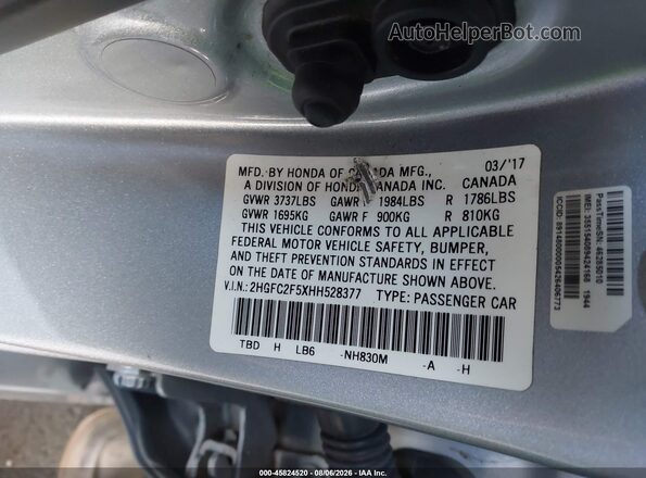2HGFC2F5XHH528377 2017 HONDA CIVIC Silver ძრავის განყოფილების ხედი