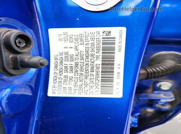 2HGFC2F60KH574672 2019 HONDA CIVIC Blue VIN կոդի պիտակի տեսք