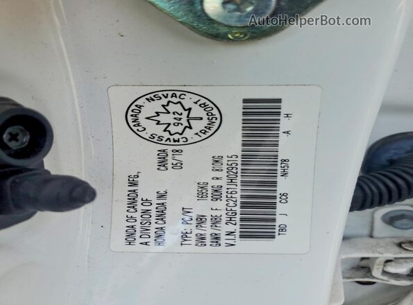 2HGFC2F61JH029515 2018 HONDA CIVIC White Շարժիչի բաժամունքի տեսք