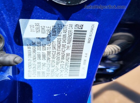 2HGFC2F61LH527880 2020 HONDA CIVIC Blue VIN կոդի պիտակի տեսք