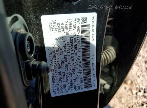 2HGFC2F61LH542573 2020 HONDA CIVIC Black Շարժիչի բաժամունքի տեսք