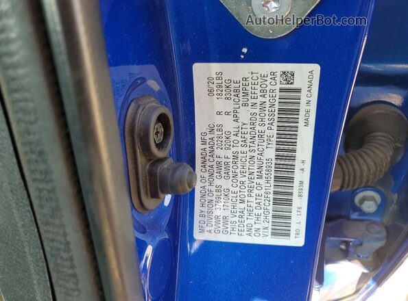 2HGFC2F61LH558935 2020 HONDA CIVIC Blue VIN კოდის სტიკერის ხედი