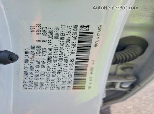 2HGFC2F61MH523488 2021 HONDA CIVIC White VIN կոդի պիտակի տեսք