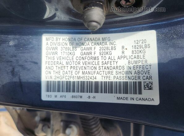 2HGFC2F61MH532434 2021 HONDA CIVIC Charcoal Вид підкапотного простору