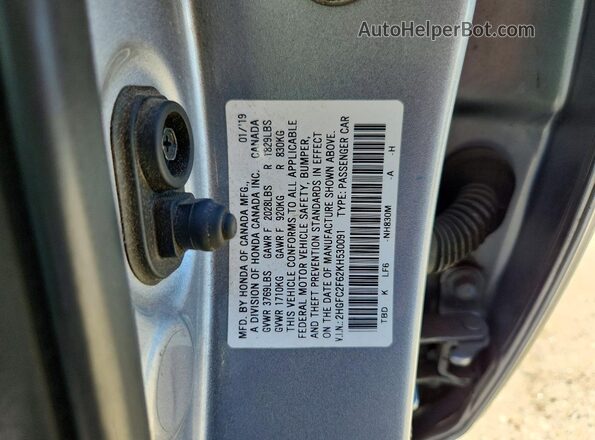 2HGFC2F62KH530091 2019 HONDA CIVIC Silver ძრავის განყოფილების ხედი