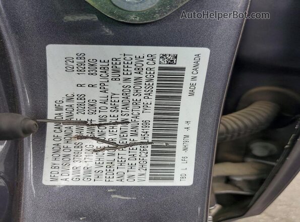 2HGFC2F62LH541996 2020 HONDA CIVIC Gray Vista del compartimento del motor