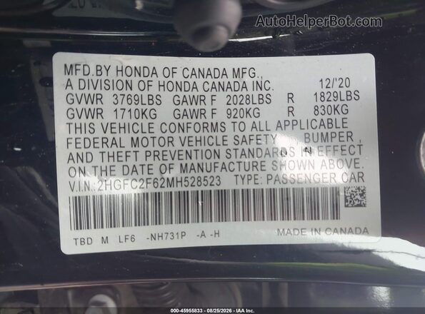 2HGFC2F62MH528523 2021 HONDA CIVIC Black Vista del compartimento del motor