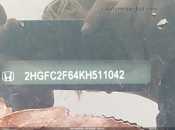 2HGFC2F64KH511042 2019 HONDA CIVIC Blue ძრავის განყოფილების ხედი