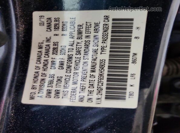 2HGFC2F65KH549055 2019 HONDA CIVIC Charcoal Engine compartment view