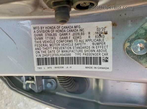 2HGFC2F65LH540986 2020 HONDA CIVIC Silver Вид підкапотного простору