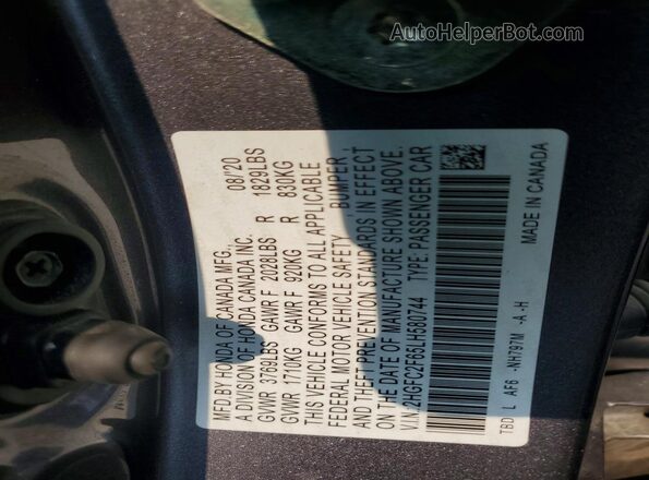 2HGFC2F65LH580744 2020 HONDA CIVIC Gray Engine compartment view