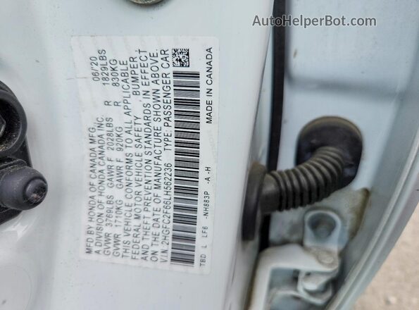 2HGFC2F66LH562236 2020 HONDA CIVIC White Vista de la etiqueta del VIN