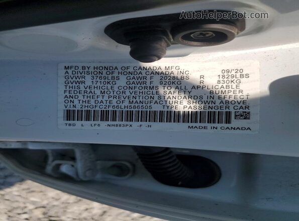2HGFC2F66LH586505 2020 HONDA CIVIC White Widok komory silnika