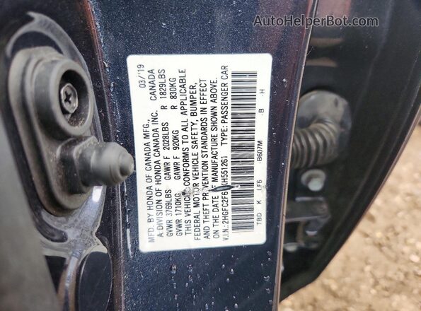 2HGFC2F67KH551261 2019 HONDA CIVIC Blue Widok komory silnika