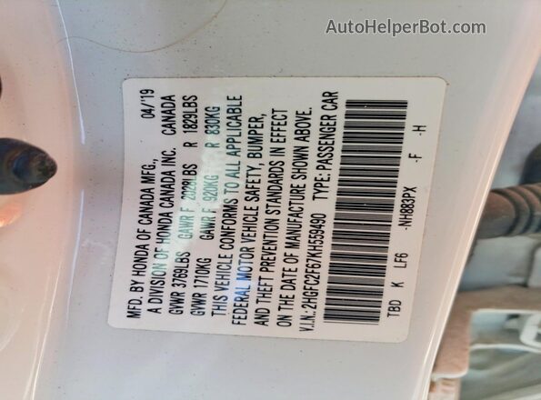 2HGFC2F67KH559490 2019 HONDA CIVIC White Սալոնի 360 աստիճան տեսք