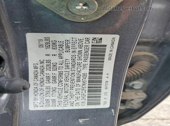 2HGFC2F67KH574085 2019 HONDA CIVIC Charcoal Vista de la etiqueta del VIN