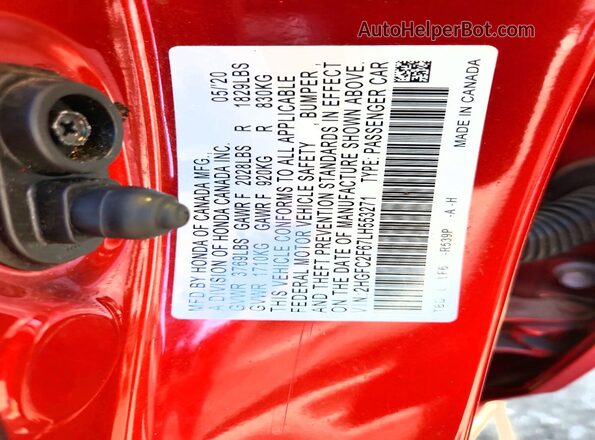 2HGFC2F67LH553271 2020 HONDA CIVIC Red Engine compartment view