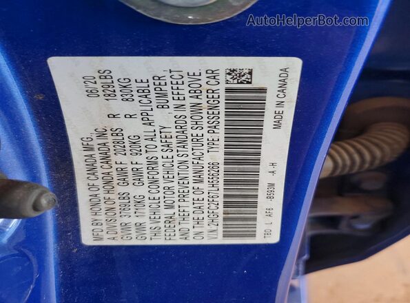 2HGFC2F67LH556266 2020 HONDA CIVIC Blue VIN կոդի պիտակի տեսք