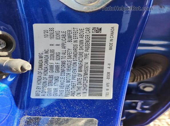 2HGFC2F67MH509014 2021 HONDA CIVIC Blue Widok komory silnika
