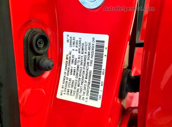 2HGFC2F68JH596093 2018 HONDA CIVIC Red ძრავის განყოფილების ხედი